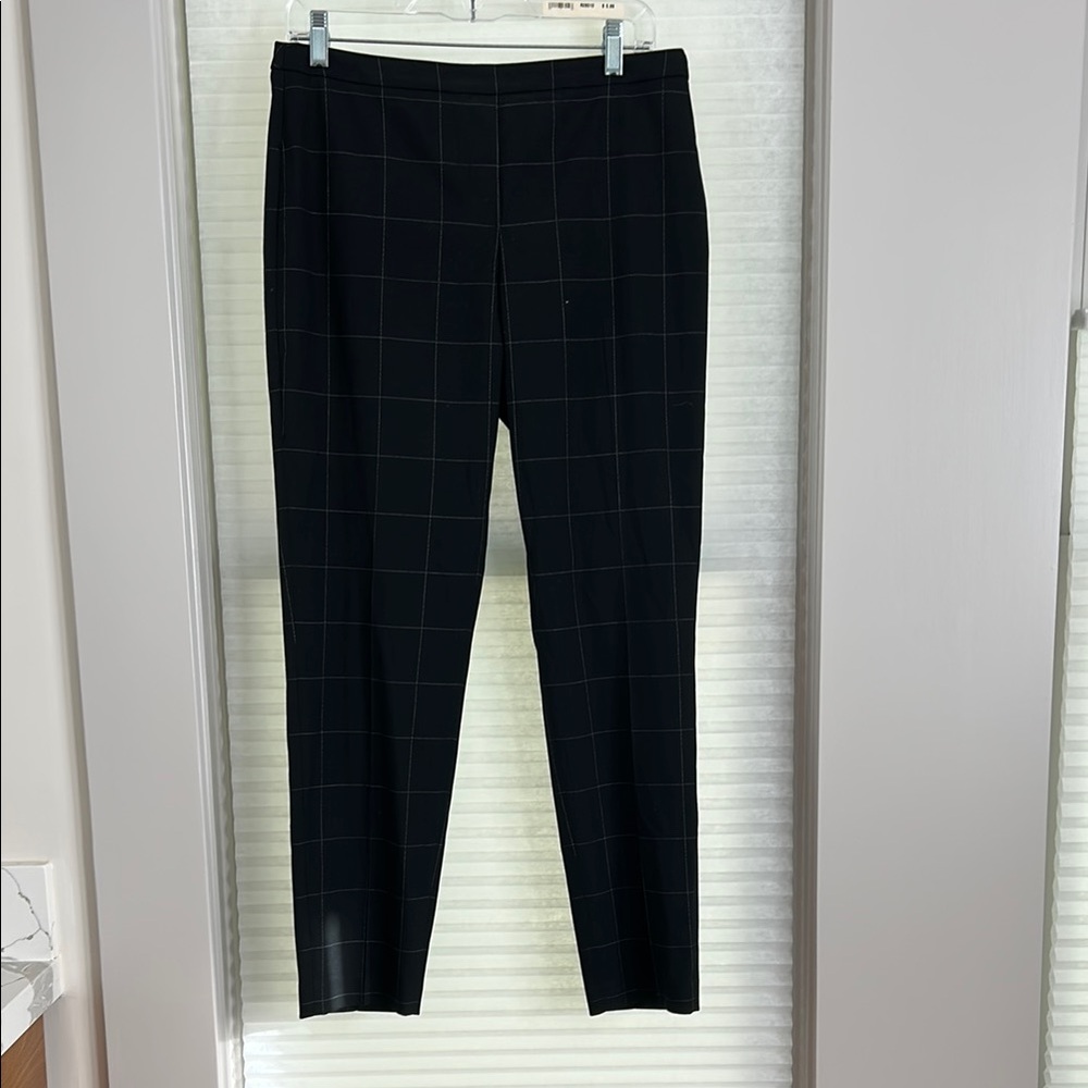Black windowpane straight leg trousers